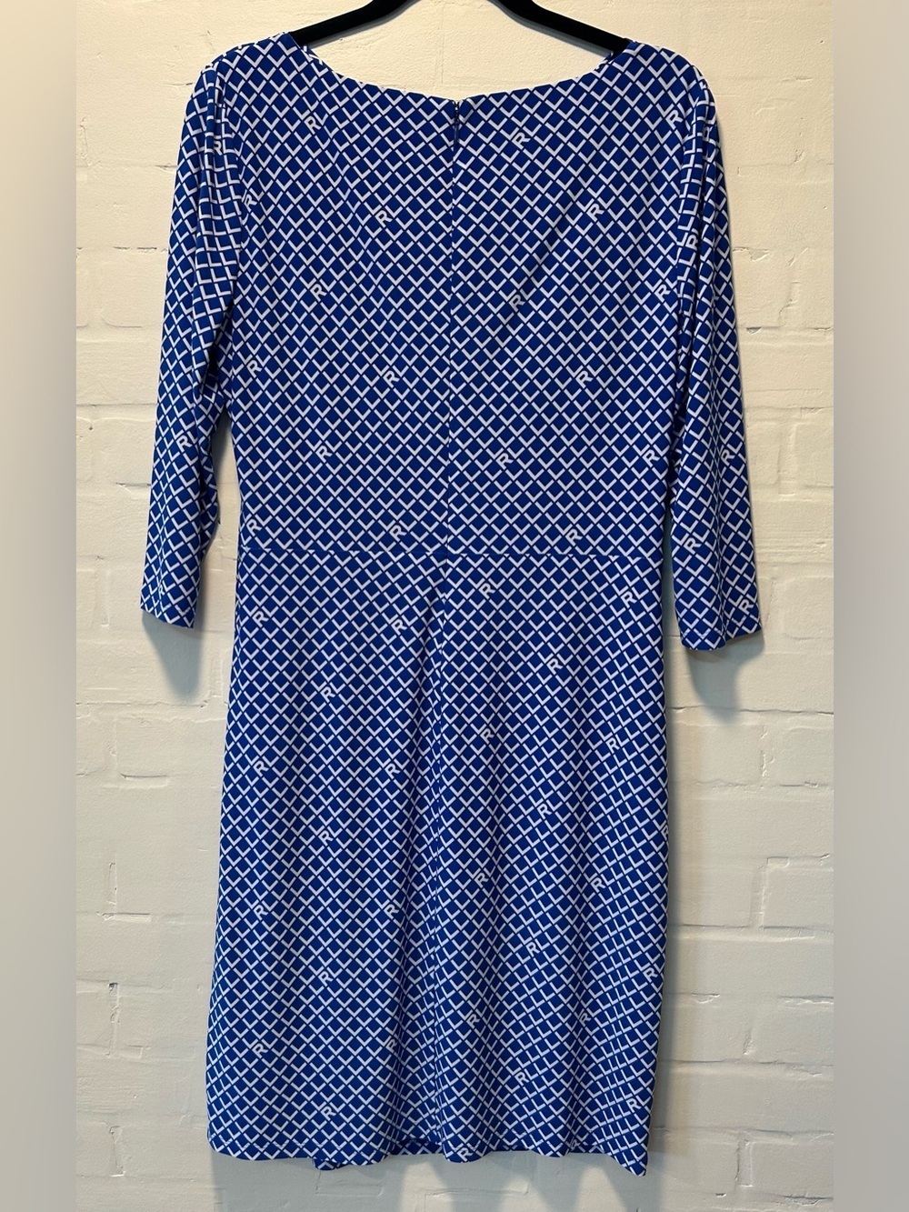 Lauren Ralph Lauren Blue Logo Print Faux Wrap Sheath Dress Sz 12 Career Classic - Picture 6 of 8